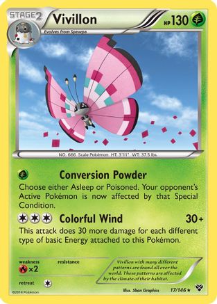 Vivillon (Meadow [Pink]) (17/146) [XY Base Set] Reverse Holofoil - Holo Rare