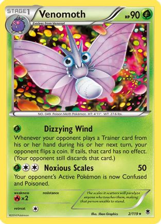 Venomoth (002/119) [XY  Phantom Forces] Reverse Holofoil - Rare