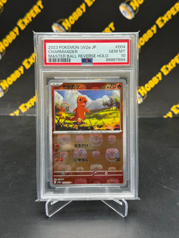 Charmander #004 - JPN Master Ball Reverse Holo SV2a 151 - PSA 10