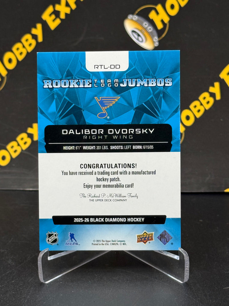 Dalibor Dvorsky Rookie Team Logo Jumbos - St. Louis Blues 2025-26 Black Diamond
