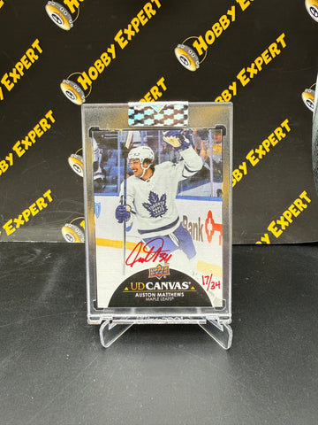 Auston Matthews Auto /34 UD Canvas #CS-AM - 2021-22 Clear Cut
