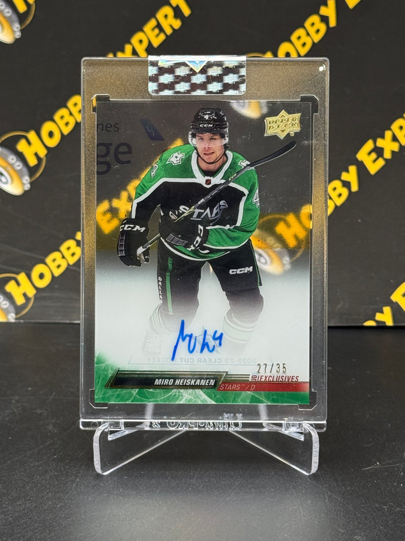 Miro Heiskanen Auto UD Exquisite 27/35 - Dallas Stars 2022-23 Clear Cut Hockey