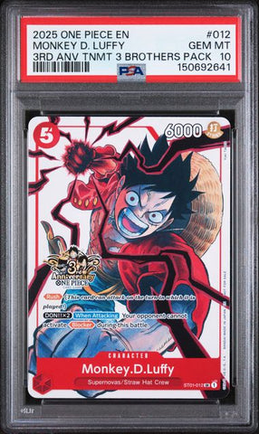 Monkey D. Luffy #ST01-012 - Third Anniversary Tournament 3 Brothers Pack - PSA 10