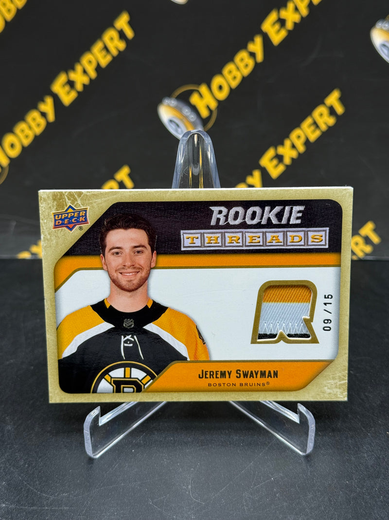 Jeremy Swayman Rookie Threads 3 Color Patch 09/15 - Boston Bruins