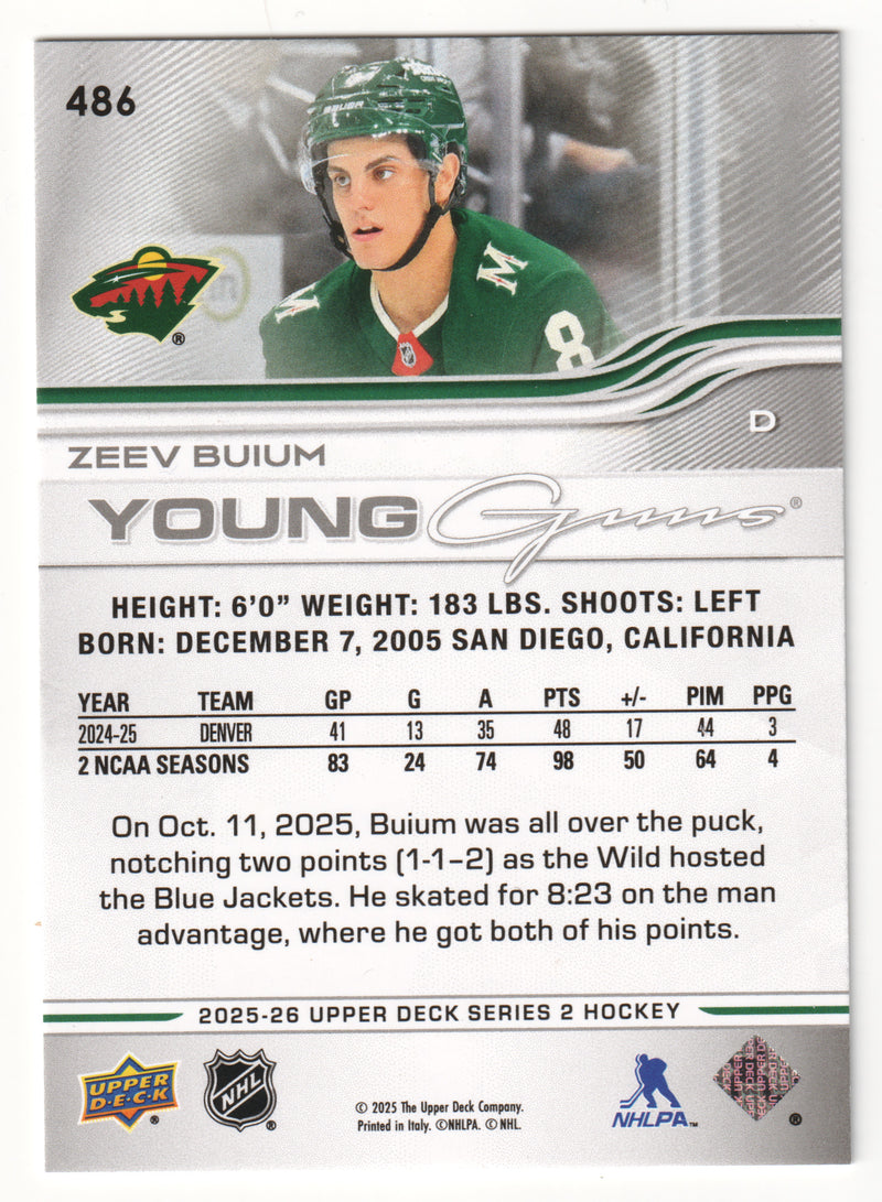 Zeev Buium Young Guns Minnesota Wild
