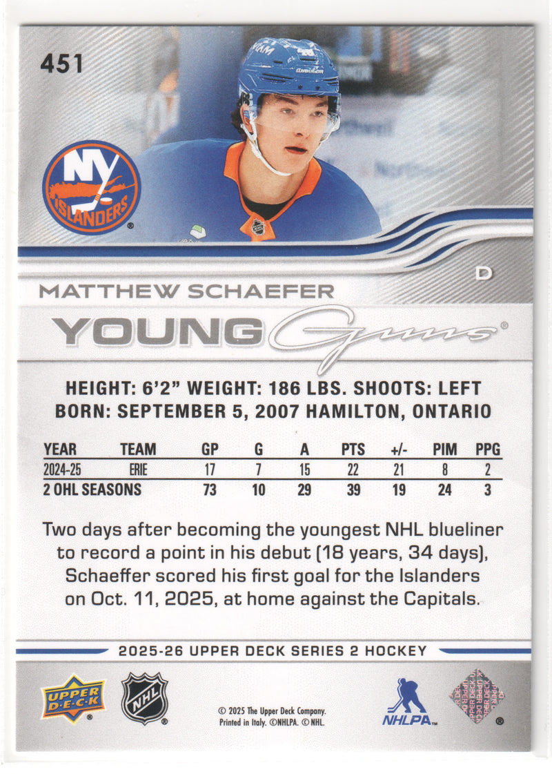 Matthew Schaefer Young Guns - New York Islanders