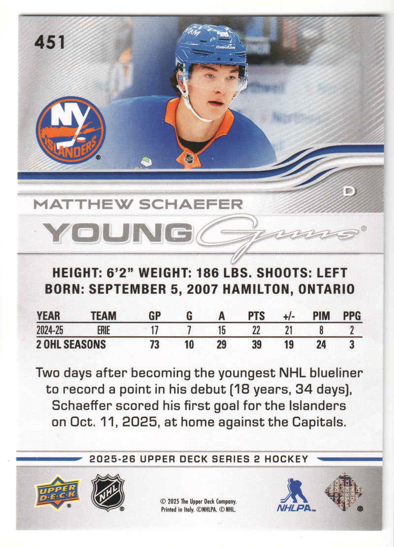 Matthew Schaefer Young Guns - New York Islanders