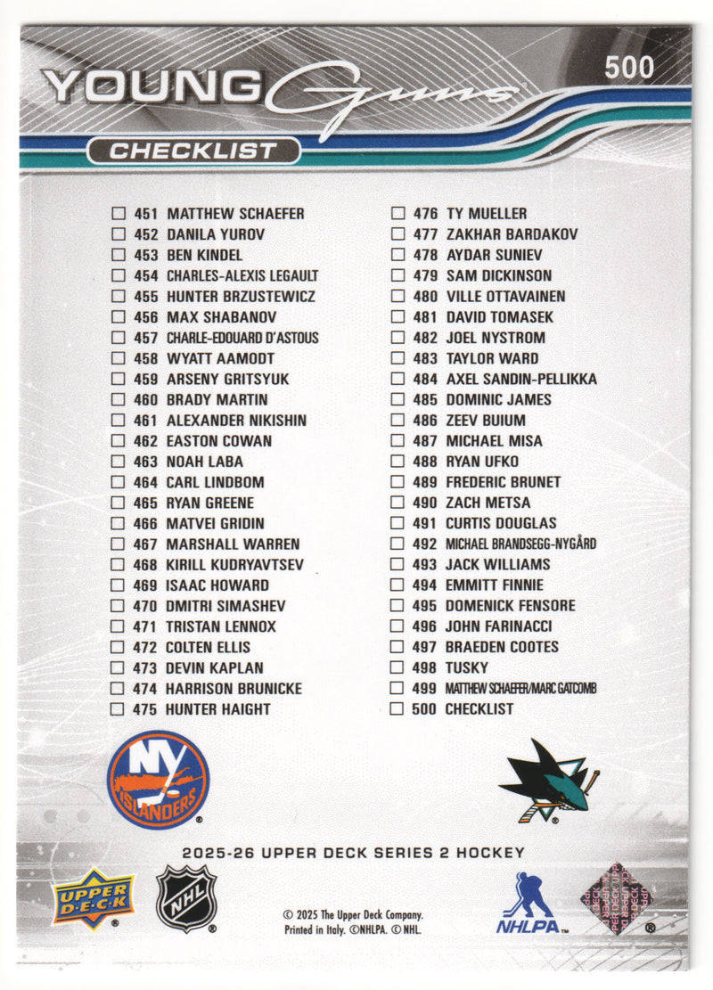 Matthew Schaefer & Michael Misa Young Guns Checklist
