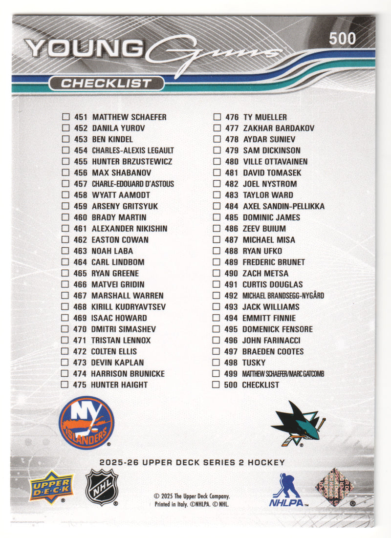 Matthew Schaefer & Michael Misa Young Guns Checklist