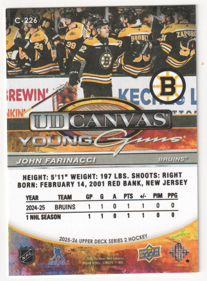 John Farinacci Young Guns Canvas Boston Bruins