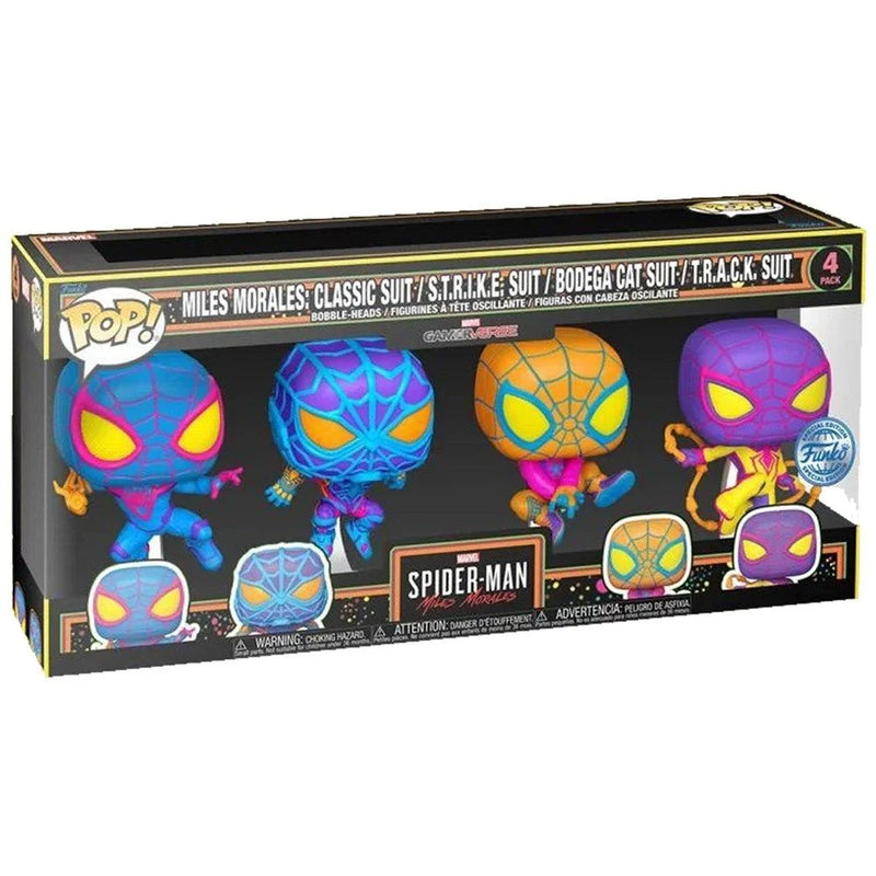 Miles Morales: Classic Suit / STRIKE Suit / Bodega Cat Suit / TRACK Suit - Marvel Spider-Man Miles Morales 4 Pack (No Sticker)