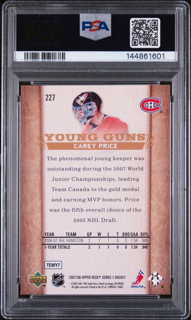 Carey Price Young Guns PSA 9 - Montreal Canadiens