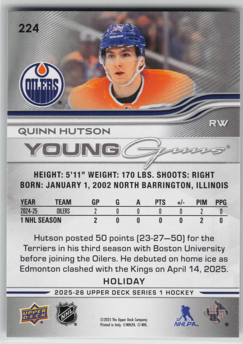 Quinn Hutson Holiday Young Guns Edmonton Oilers