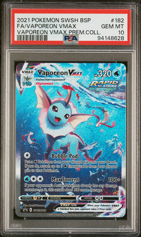 Vaporeon VMAX #SWSH182 - Vaporeon VMAX Premium Collection - PSA 10