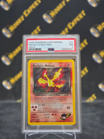 Rocket's Moltres #12 - Gym Heroes Holo - PSA 7