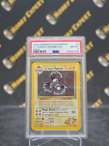 Lt. Surge's Magneton #8 - Gym Heroes Holo - PSA 8
