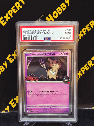 Team Rocket's Mimikyu #087 - Destined Rivals PreRelease - PSA 9