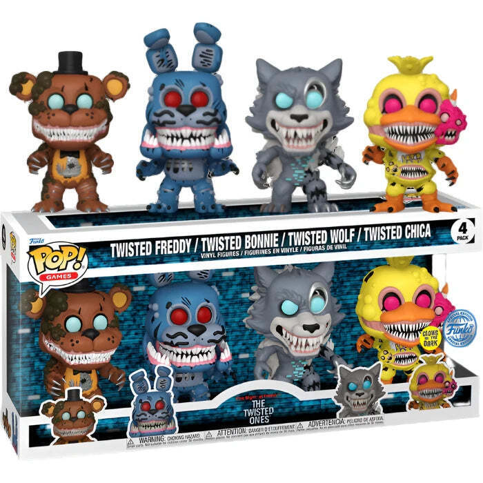 Twisted Freddy / Twisted Bonnie / Twisted Wolf / Twisted Chica - Five Nights at Freddy's The Twisted Ones 4 Pack (Glows In The Dark)